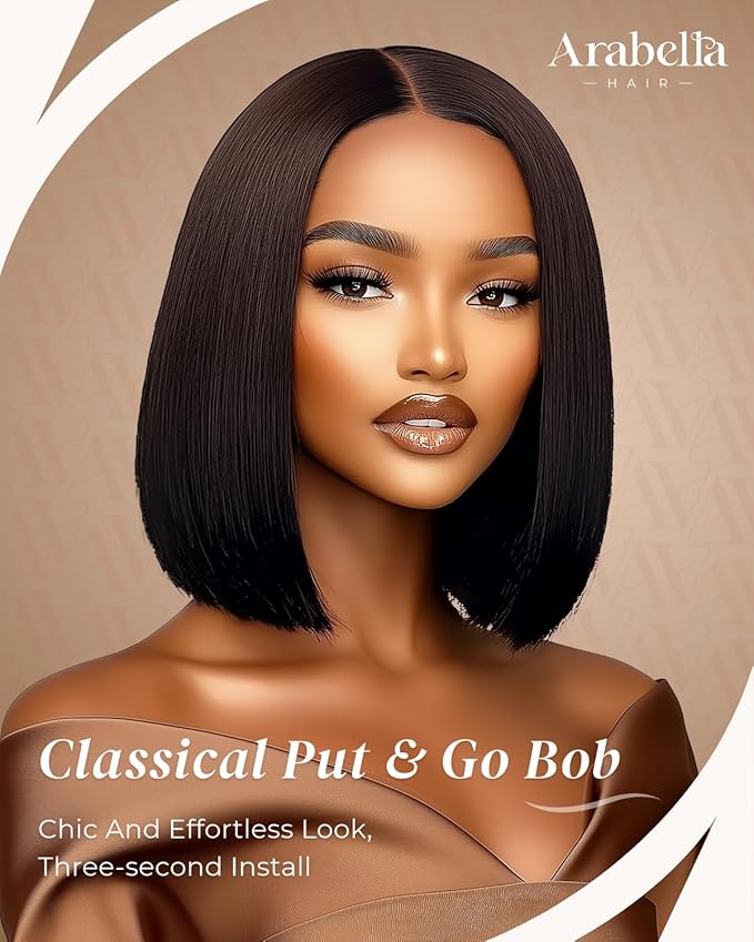 Arabella Hair 12inch 6x6 Bob Wig Human Hair Real 210% Density Ready to Go Glueless Wig 12a Straight Bob Wigs Human Hair Pre Cut Lace Pre Bleached Tiny Knots (12inch, 6x6 Glueless Bob)