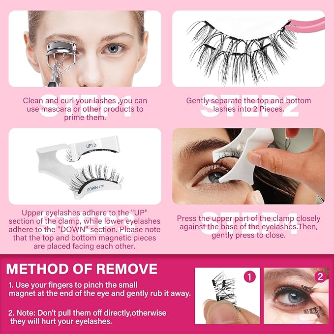 4Pcs Magnets Per Piece Magnetic Eyelashes With Applicator Long Lasting And Reusable Magnetic Lashes Kit No Glue Needed False Eyelashes Waterproof,Cruelty Free,Easy To Wear(1pair,Charm)