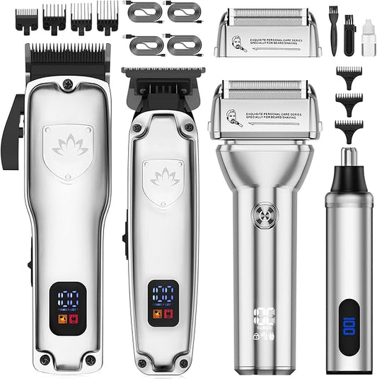 Suttik Professional Hair Clippers for Men, Barber Clippers and Trimmers Set, Foil Shavers for Men, 4 in 1 Cordless Hair Clippers Set Hair Cutting Kit Barber kit with LED Display