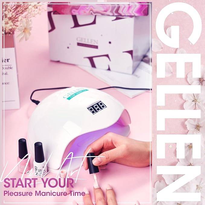 Gellen Gel Nail Polish Kit with Nail Light 72W Nail Dryer, 12 Gel Nail Polish Colors, No Wipe Top Base Coat, Nail Art Decorations, Manicure Tools, All-In-One Manicure Kit, Macaron Candy