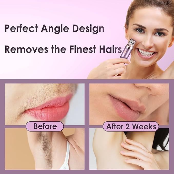 Facial Epilator Hair Remover, Electric Hair Removal Epilator for Women, Plucker for Face/Lip, Portable 2-in-1 Lipstick Styling Epilation System,18 Carat Gold Plated Head with Pouch