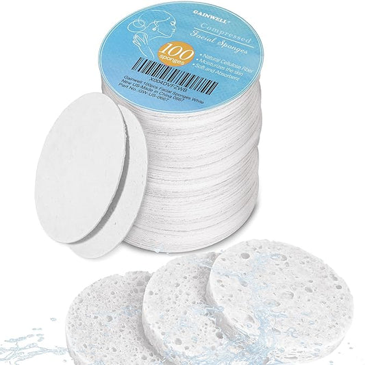 100PCS Compressed Facial Sponges, Cleansing, for Personal Spa Esthetician Use, White