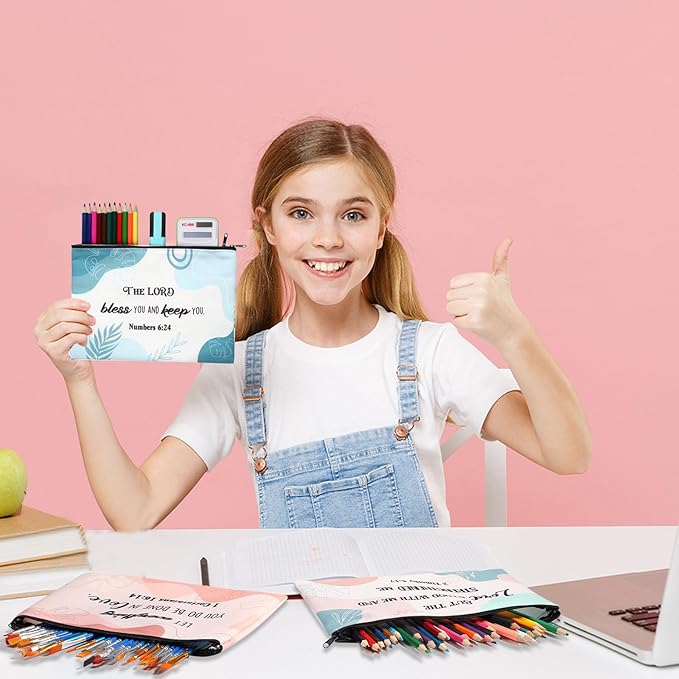 24 Pcs Christian Makeup Bag Bible Cosmetic Bags Inspirational Bible Verse Toiletry Pouches Canvas Motivational Pouches with Zipper for Women Organize Cosmetics Toiletries Stationery(Boho)