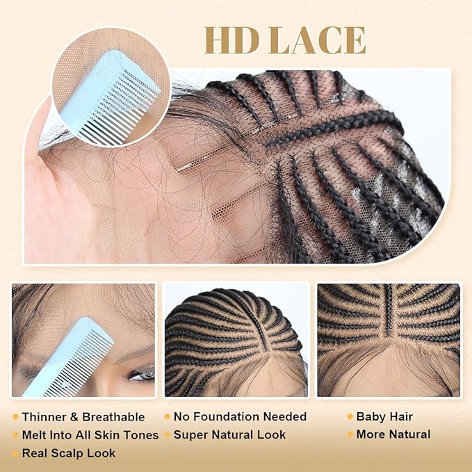 36 inch Cornrow Braided Wig for Black Women, 13x8 Box Braid Wigs for Black Women, Plucked with Baby Hair …
