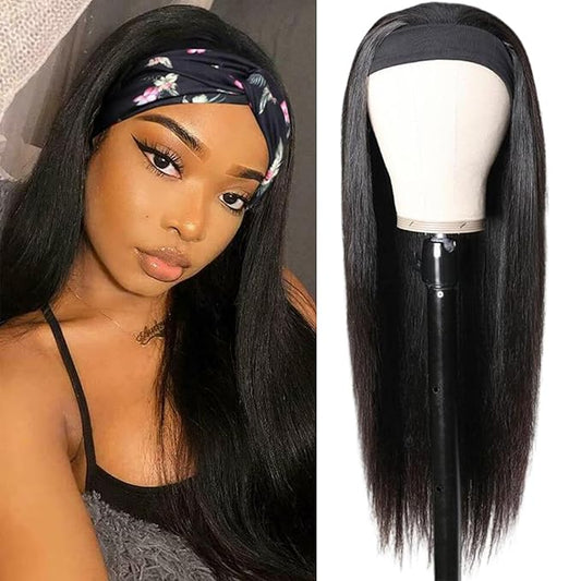 Aiterina Headband Wig Human Hair Straight Headband Wigs Brazilian Virgin Hair 150% Density None Lace Front Wigs Human Hair Glueless Headband Half Wig for Women Natural Color 22 Inch