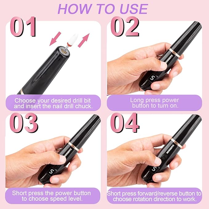 Professional Nail Drill Kit ; Portable Electric Nail File Set for Acrylic Gel Nails, Nail Filer Electric for Beginners and Professionals Manicure and Pedicure Set (Black)