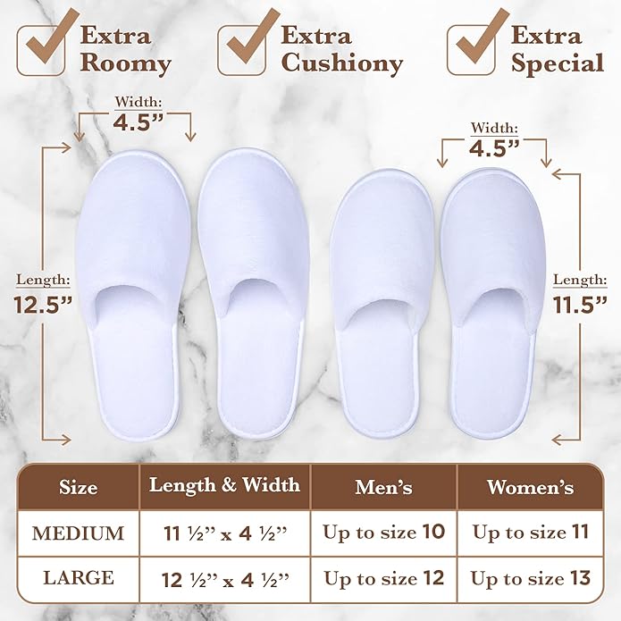 Spa Slippers, Disposable Slippers for Guests Bulk of 6 Pairs - Non-Slip Closed-Toe Premium White Spa Slippers Bulk with Travel Bags - Coral Fleece Hotel Slippers for Women and Men