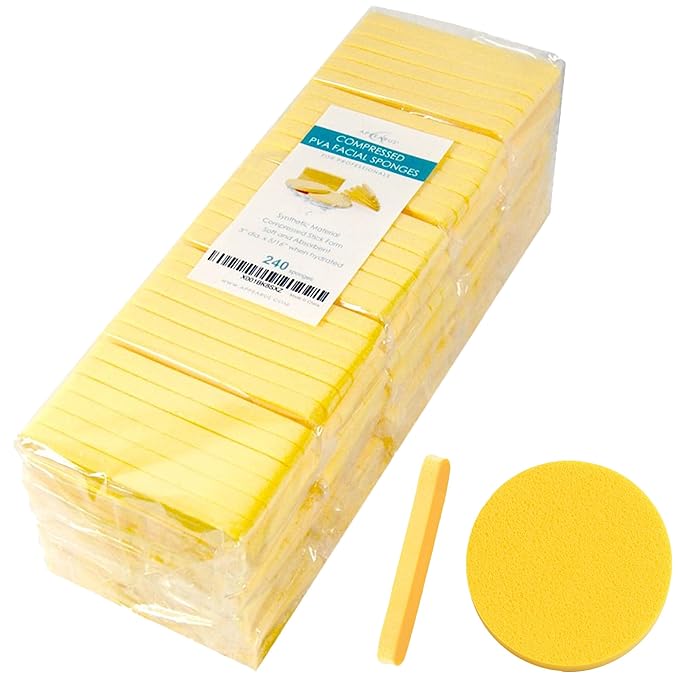 APPEARUS Facial Sponges 240 Pack - Compressed PVA Face Sponges for Deep Cleansing, Exfoliating, Makeup Removal, for Sensitive Skin - Disposable Cosmetic Spa Round Sponge with Stick Shape