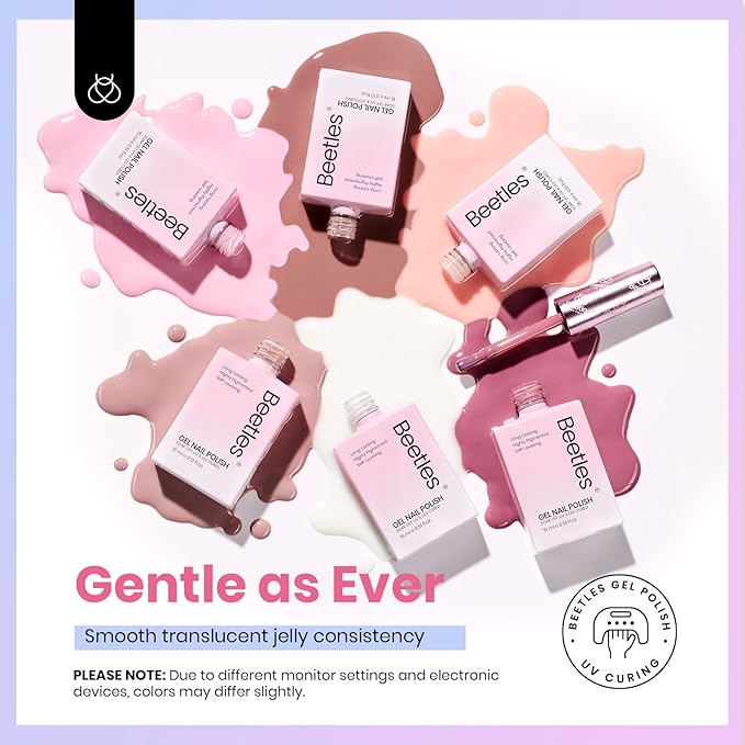 Beetles Jelly Gel Nail Polish, 6 Colors Milky White Sheer Pink Nude Brown Translucent Gel Polish Nail Art Manicure Salon DIY Uv Lamp Cured Gel Nail Design Decoration Home Salon -Colorful Bottle Gel