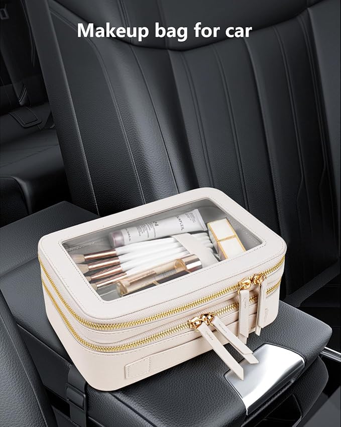 Clear Makeup Bags TSA Approved Toiletry Bag with Handle Large Opening,Clear Toiletry Bags for Carry-on Traveling Travel Car Accessories Essentials Organziation Storage for Women Girls(White, 2Layer)