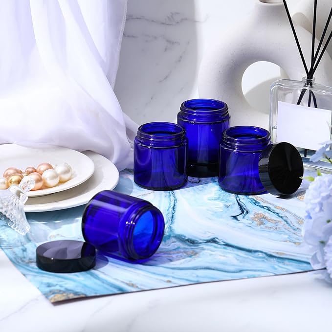 Norme 96 Pcs 4 oz Glass Jars with Lids Leakproof Round Airtight Empty Cosmetic Jars with Inner Liners Lid for Storing Lotions Powder Ointments Candle Making(Black, Blue)