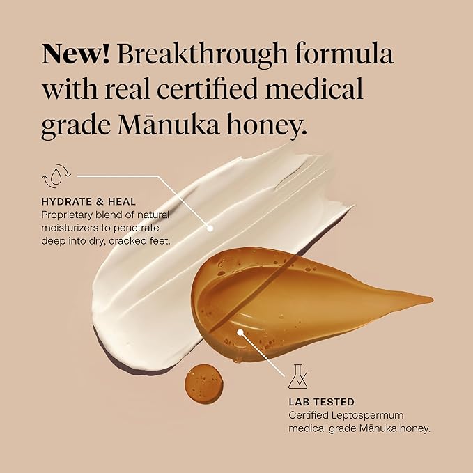 FIRST HONEY Advanced Foot Repair Cream for Dry, Cracked Skin, Ultra-Hydrating with New Zealand Manuka Honey, Fast Relief for Feet, Cracked Heel Treatment, Callus Remover