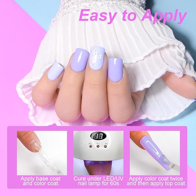 Gel Polish Nail Set 20 Colors with 3Pcs Glossy & Matte Top Coat and Base Coat, Light Purple Yellow Blue Sparkle Glitters Colorful Gel Polish Set For Valentine's Gifts