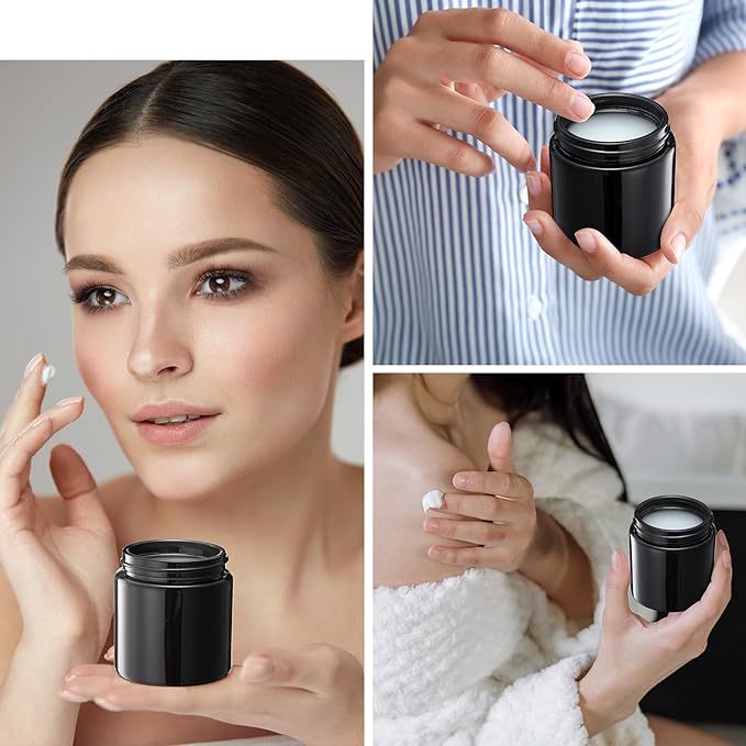 Norme 64 Pcs 4 oz Glass Jars with Lids Leakproof Round Airtight Empty Cosmetic Jars with Inner Liners Lid for Storing Lotions Powder Ointments Candle Making (Black)