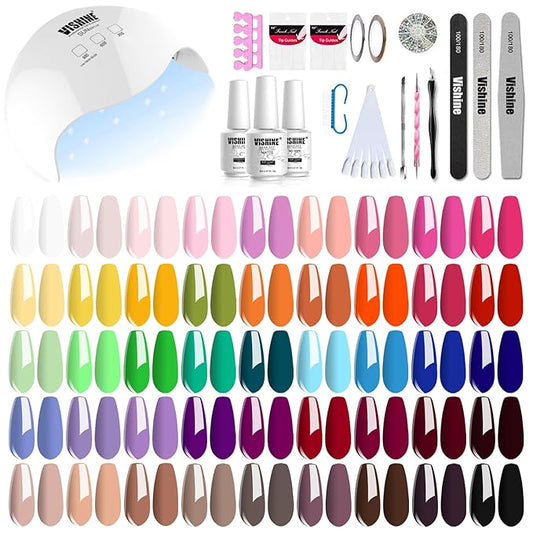 Vishine Gel Nail Polish Kit with UV LED Light - 45 Colors All Seasons Popular Gel Polish Set with Base and Matte/Glossy Top Coat Nail Art Manicure Starter Essential Tools Salon Home Gifts for Women
