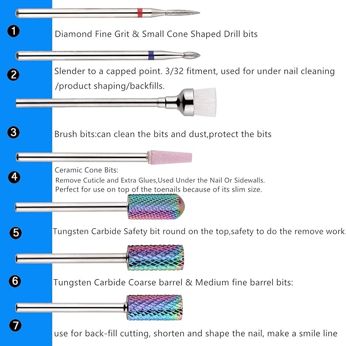 Makartt Nail Tool Sterilizer Bundle with Nail Drill Bits, 7Pcs Tungsten Carbide Nail Drill Bit