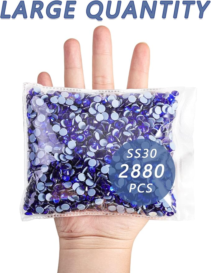 Beadsland Hotfix Rhinestones Bulk, 2880pcs Royal Blue Hot Fix Rhinestones for Crafts Clothes DIY Decoration, Sapphire, SS30, 6.3-6.5mm