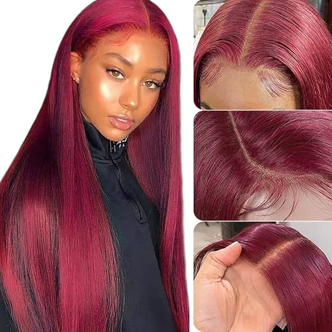 Azkiu 30 Inch 99J Burgundy Lace Front Wigs Human Hair Wine Red Colored Straight 13x4 HD Lace Frontal Wigs Human Hair Pre Plucked with Baby Hair Glueless 150% Density