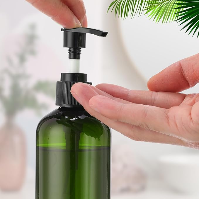 48 Pcs Pump Bottle Lotion Dispenser Refillable Shampoo Conditioner Hand Soap Dispenser Plastic Empty 8oz/250ml Clear Reusable Body Wash Container Bulk (Green, Black)
