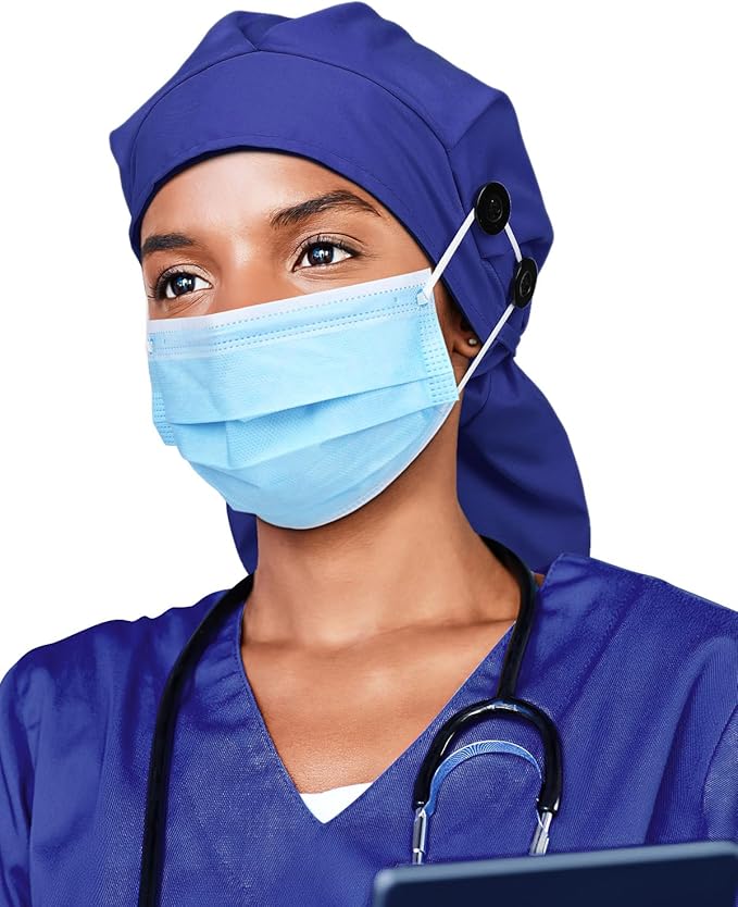 Satin Lined Work Cap with Button for Long Hair Women