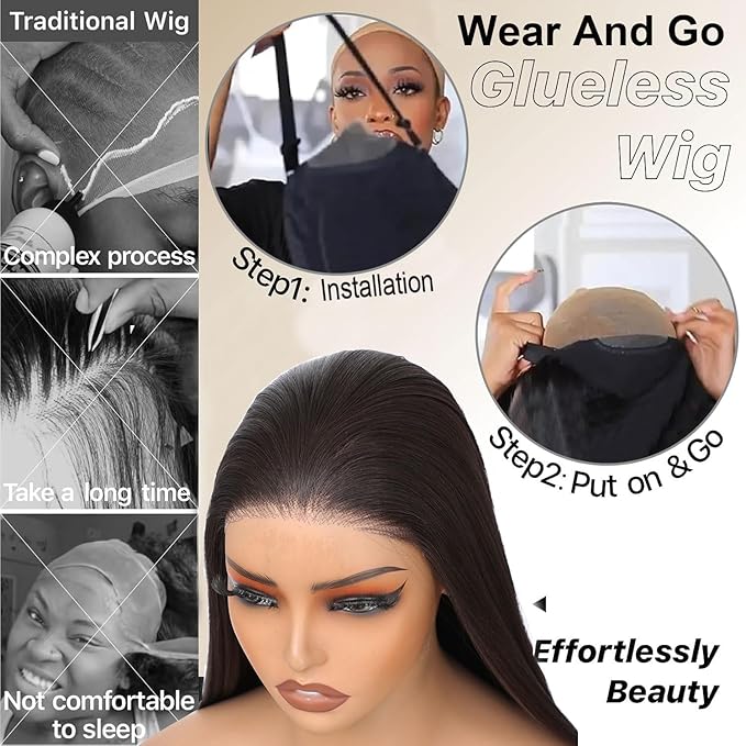 7x5 Chocolate Brown Lace Front Wig for Women Synthetic Lace Wig Pre Plucked HD Lace Straight Wig Wear And Go Glueless Wig 26inch