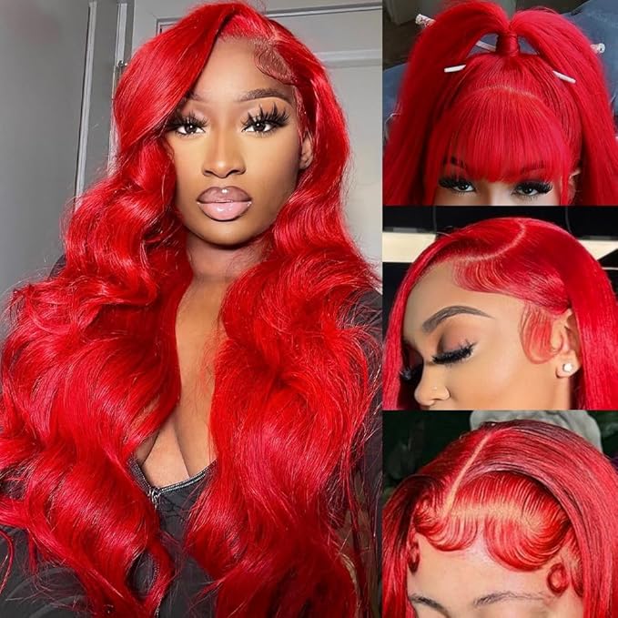 32 Inch Red Human Hair Lace Front Wigs 13x4 Red Lace Front Wigs Human Hair Pre Plucked Body Wave Glueless Wigs Human Hair 200% Density Colored Human Hair Lace Front Wigs Red Wig Human Hair