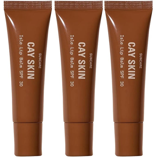 Cay Skin Isle Lip Balm SPF 30 – High Shine, Hydrating, Non-Sticky Lip Gloss in Vanilla Brown Sugar Flavor – Formulated with Natural Ingredients for All Skin Tones – 3-Pack, Clear