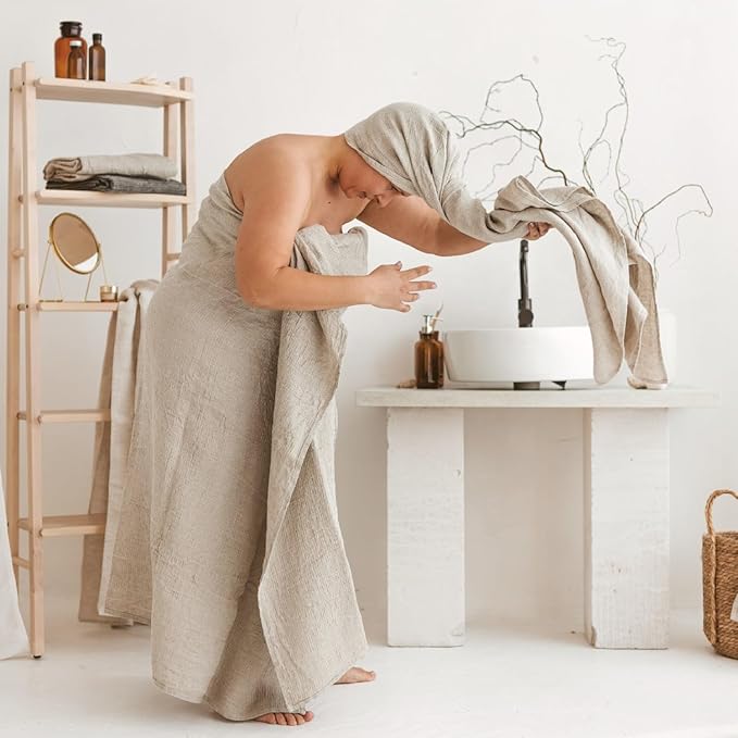 Pure 100% Linen Bath Towel - 30x60-inch Lightweight Travel Towel - Linen Beach Towel Waffle Weave Quick Dry Hair Towel - Thin Towels for Bathroom