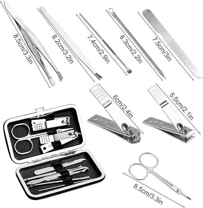 Manicure Set Bulk, Nail Clippers Kit Stainless Steel Fingernail Clippers Set, Sturdy Nail Tip Cutter Trimmers Professional Grooming Toenail Clippers Personal Pedicure Kits 8 in 1 (Black 12 Pack)