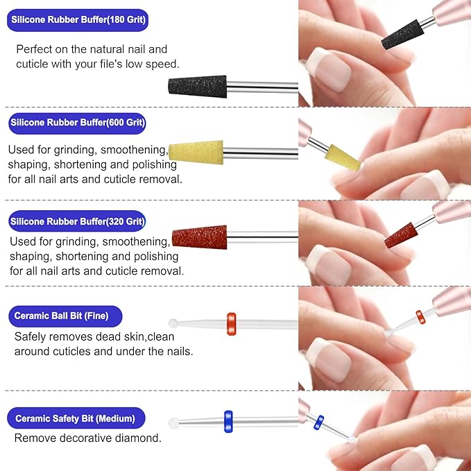 30Pcs Nail Drill Bits Set with Rhinestone Storage Box, 3/32 Inch Ceramic Diamond Carbide Nail Drill Bits for Acrylic Gel Polish, Cuticle Efile Remover for Manicure (Deep Blue)