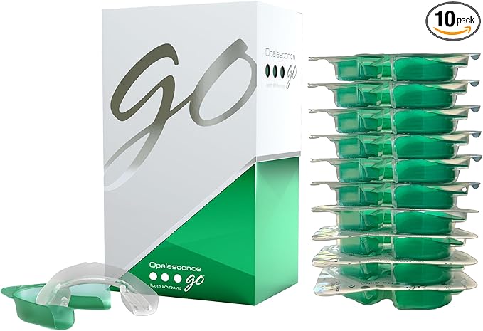 Opalescence Go 10% - Prefilled Teeth Whitening Trays Kit (10 Treatments) - 10% Hydrogen Peroxide - Mint Made by Ultradent Products. Go Teeth Whitening Kit -Mint- GO10-5193-1