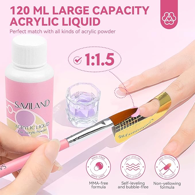SAVILAND Acrylic Nail Kit with Everything: Nails Kit Acrylic Set For Beginners Gel Polish Kit U V Lamp Nail Decoration Professional Acrylic Nails Kit Starter Full Acrylic Nail Supplies DIY Home Salon