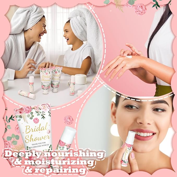 48 Sets Hand Cream and Lip Balm Baby Shower Gifts Set Party Favor Bridal Wedding Gifts for Guests with Thank You Cards Organza Bags Tags for Guests Women