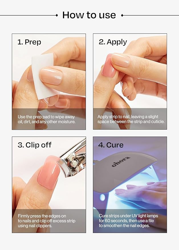 ohora Semi Cured Gel Nail Strips (N Poinsettia) - Red, Patterned, Works with Any UV/LED Lamps, Salon-Quality, Long Lasting, Easy to Apply & Remove - Includes 2 Prep Pads, Nail File & Wooden Stick