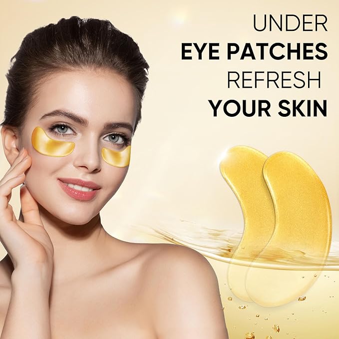 20Pcs/10Pairs Under Eye Patches Gold for Dark Circles, Puffy Eyes, and Wrinkles, 24K Gold Eye Mask for Face, Eye Cream for Men and Women