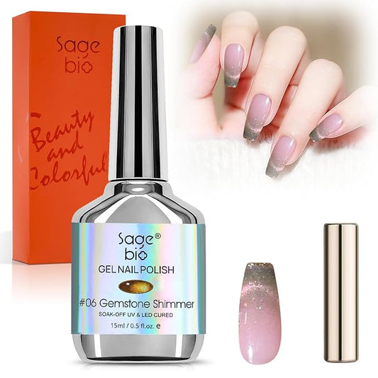 Crushed Diamond Cat Eye Gel Nail Polish with Magnet Stick, 15ml Holographic Glitter Gel, Ideal for DIY Nail Art, Gemstone Shimmer