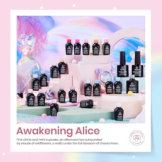 Beetles 23Pcs Gel Nail Polish Set with Base Top Coat Spring Pastel Bright Neon Colors Gel Polish Kit Nude Blue Pink Red Green Purple Colors Soak off Uv Nail Gift for Girls