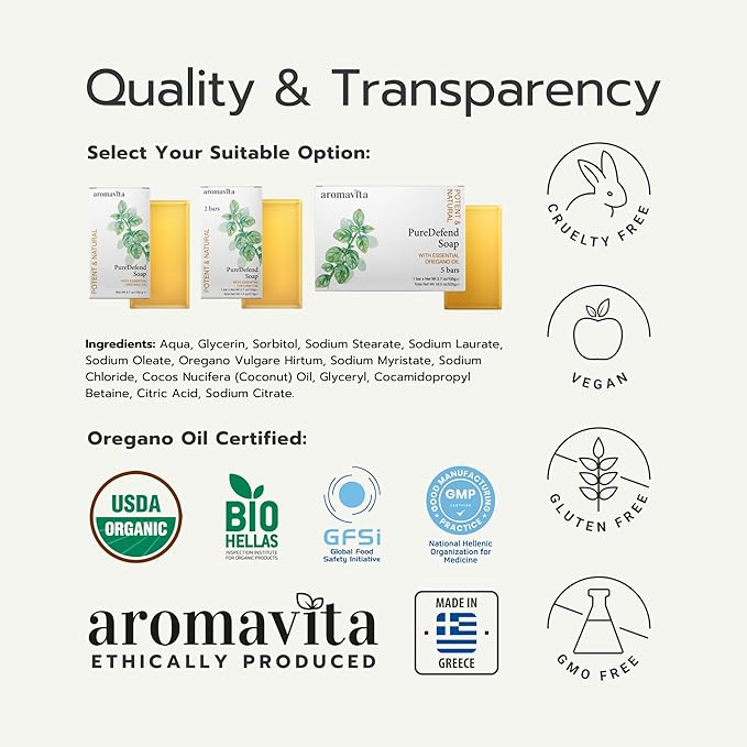 Oregano Oil Soap Bar - Natural Plant Therapy Hand Soap & Body Wash Oregano Extract Soap - Topical Skin Cleanser Oil of Oregano Soap Bar - for Acne, Eczema, Foot and Nail Problems, 1-pack