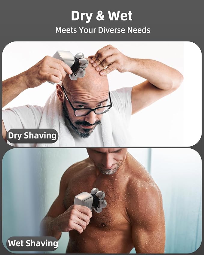 Head Shavers for Bald Men,7D Detachable Electric Bald Head Shaver,5-in-1 Dry Wet Bald Head Shavers for Men,IPX7 Waterproof Electric Razor for Men with Led Display, Argent