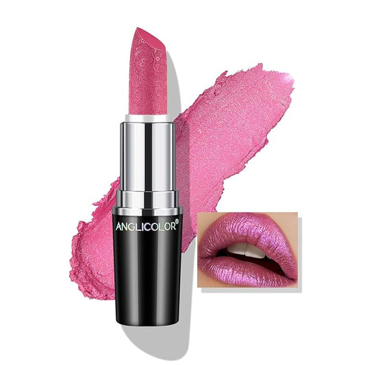 Glitter Metallic Hot Pink Lipstick,High Impact Lipcolor,Lightweight Hydrating Formula Smooth and Non-Sticky,Rose Lipstick For Women,Full-Coverage Lip Makeup(06 RED VIOLET, 4g)