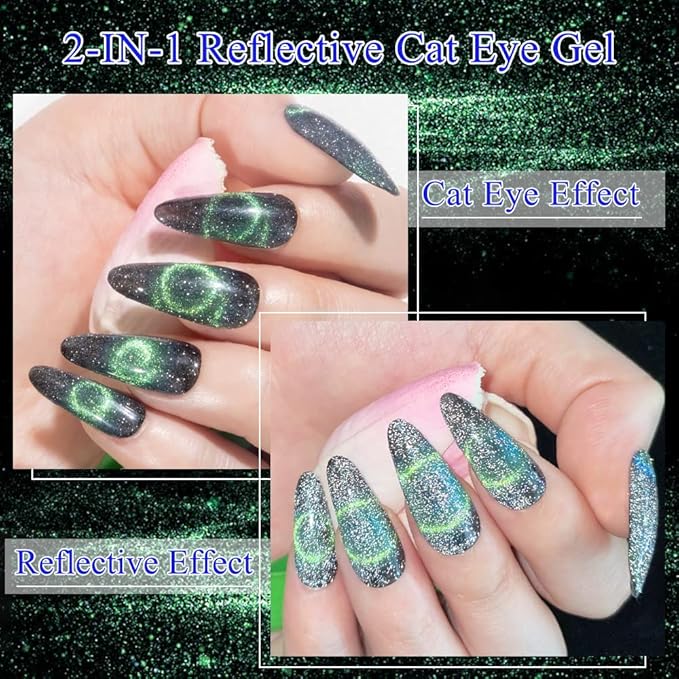 MIZHSE Reflective Glitter 9D Cat Eye Gel Nail Polish, Galaxy Magnetic Gel Polish Set with Magnet Stick, Holographic Chameleon Shimmery Effect Soak Off Nail Art Manicure Kit