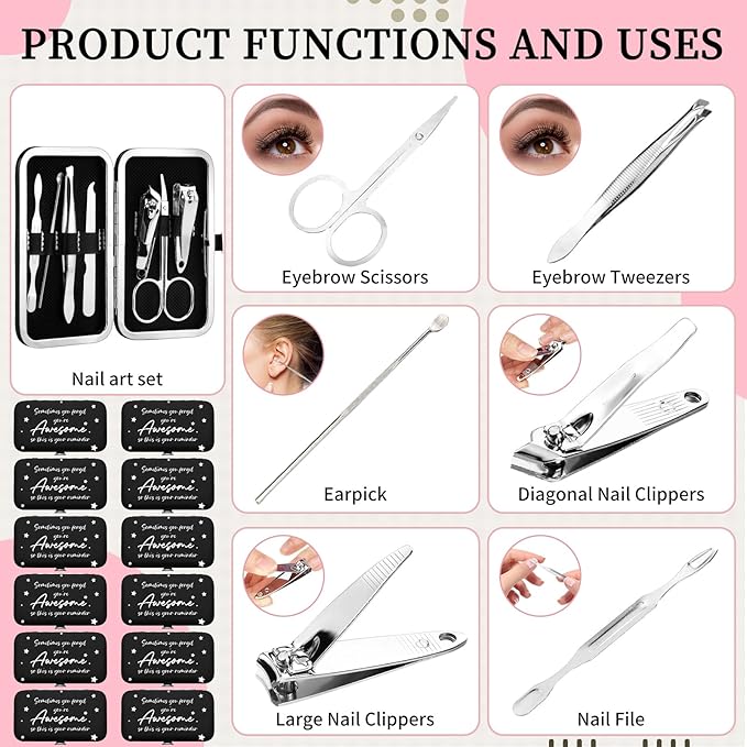 24 Set Manicure Kit Bulk Nail Clippers 7 in 1 Stainless Steel Grooming Nail Kit Employee Teacher Appreciation Gift Bulk Professional Pedicure Tool for Women Personal Care(Black)