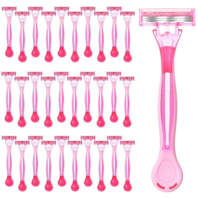 Lasnten 60 Pcs Women's Disposable Razors Bulk 3 Blades Sensitive Skin Razors for a Smooth and Comfortable Shave
