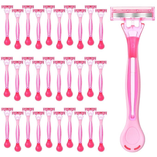 Lasnten 30 Pcs Women's Disposable Razors Bulk 3 Blades Sensitive Skin Razors for a Smooth and Comfortable Shave