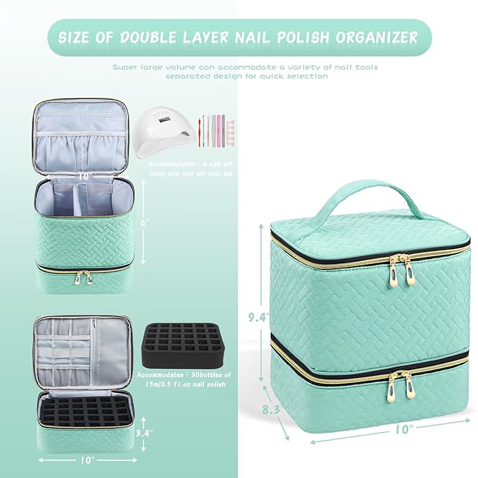 Nail Polish Carrying Case Bag-Holds 30 Bottles, Double-Layer Nail Polish Storage and Nail Dryer Case