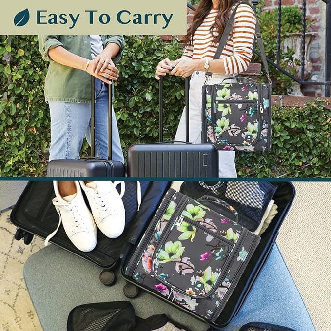 PAVILIA Extra Large Toiletry Bag Travel Bag for Women Men, Hanging Cosmetic Organizer, Water Resistant Makeup Bag for Accessories Toiletries, Travel Essentials Kit (Floral Grey)