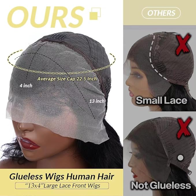 13x4 HD Lace Front Wigs Human Hair 16 Inch Glueless Human Hair Pre Plucked 180 Density Short Body Wave Lace Frontal Wigs Human Hair for Black Women Supre Soft Natural Black Color