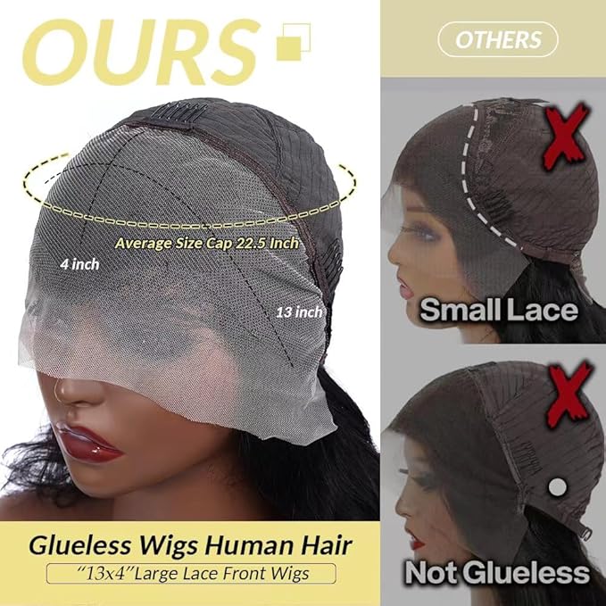 13x4 HD Lace Front Wigs Human Hair Glueless Wig Human Hair Pre Plucked 180 Density Body Wave Lace Frontal Wigs Human Hair for Black Women Natural Black Color 24Inch