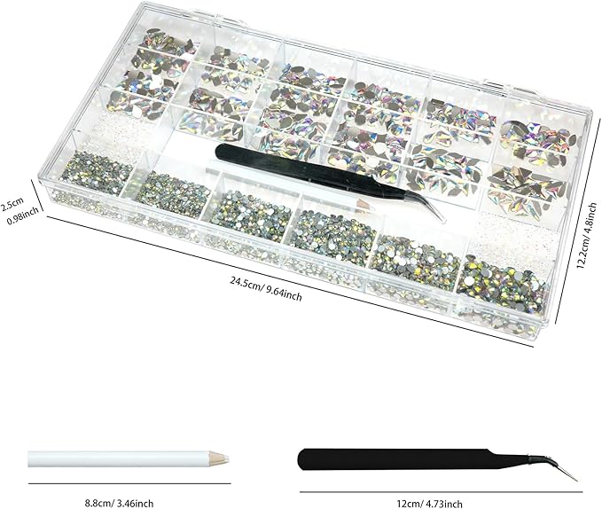 8280 Pcs AB Nail Rhinestones Crystals Multi Shapes Sizes AB Flatback Nail Glass Gems Diamonds for Nail Art Manicure DIY Crafts Jewelry Accessories