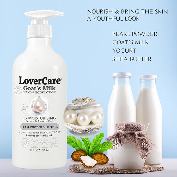 Lovercare Goat Milk Body Lotion for Dry Skin Pearl 27 fl oz (800ml) - Single…